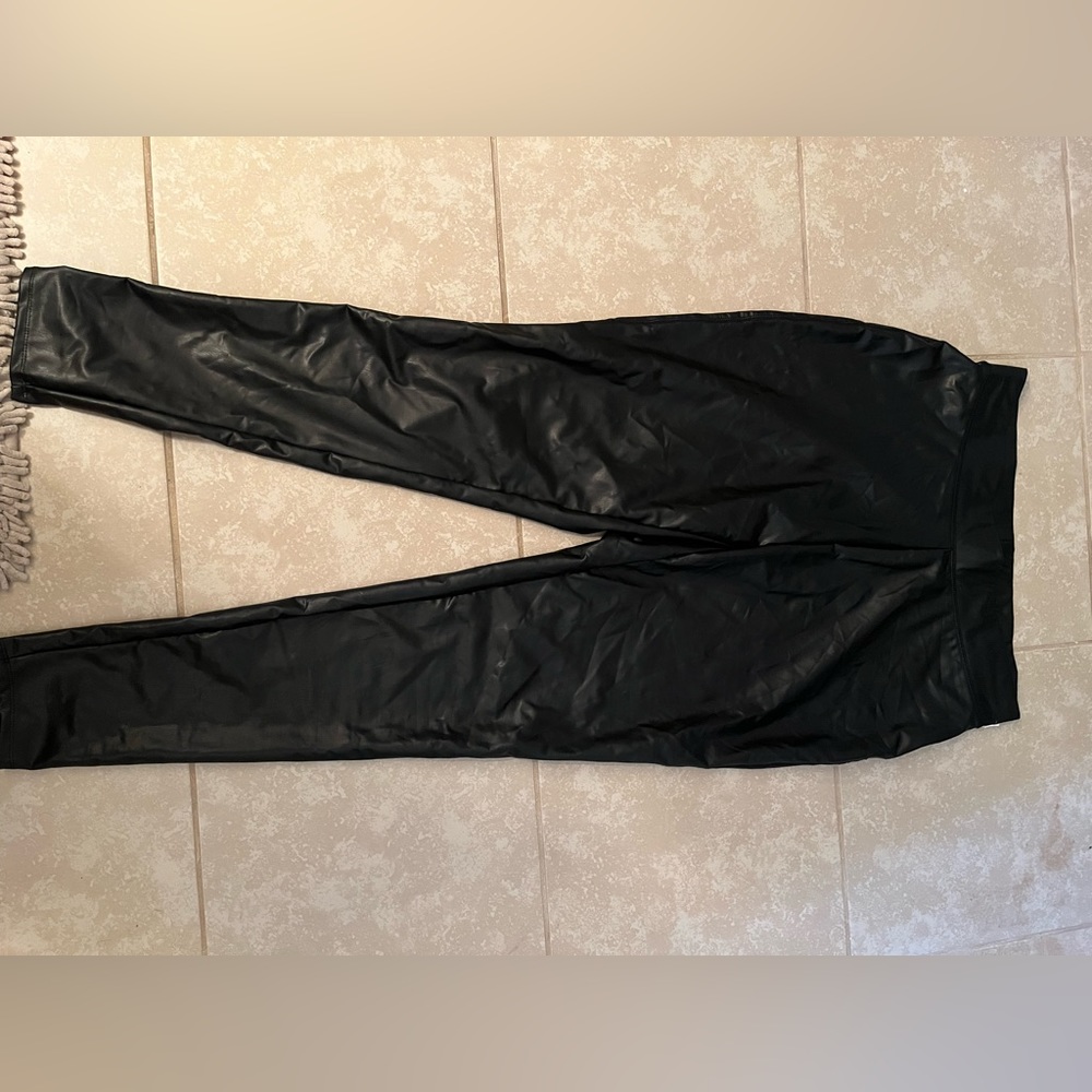 Black leather look leggings for sale!